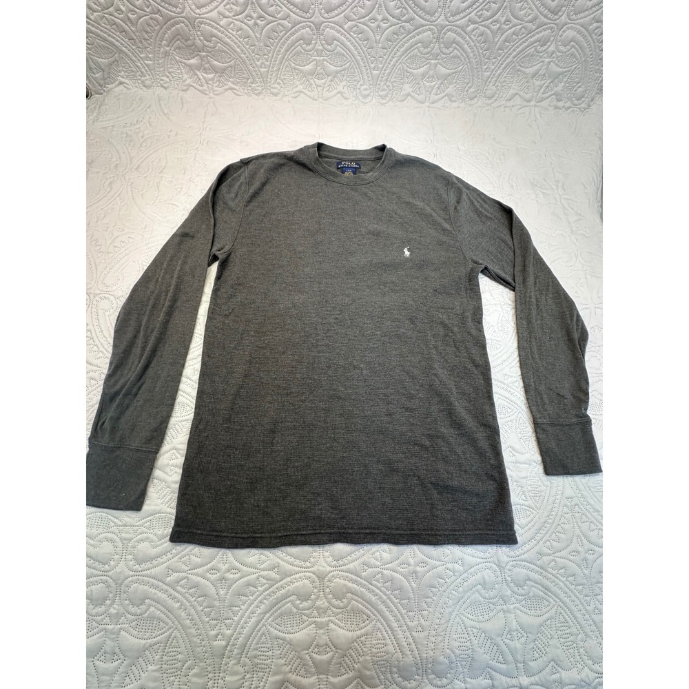 Polo Ralph Lauren Men Large Gray Waffle Knit Thermal Long Sleeve Pony Logo Shirt